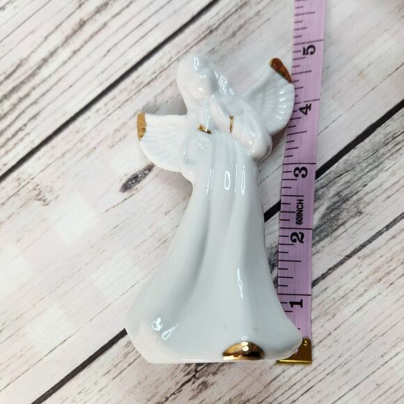 White Porcelain Angel Gold Accents Holiday Décor Figurine - Picture 7 of 7